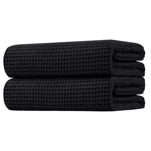 HOMEXCEL Black Waffle Bath Towels 2 Pack, Premium Microfiber Bathroom Towels, Ultra Soft, Lightweight, Highly Absorbent and Quick Dry Towel for Bathroom, Gym, Shower, Hotel, and Spa, 27 x 54 Inch