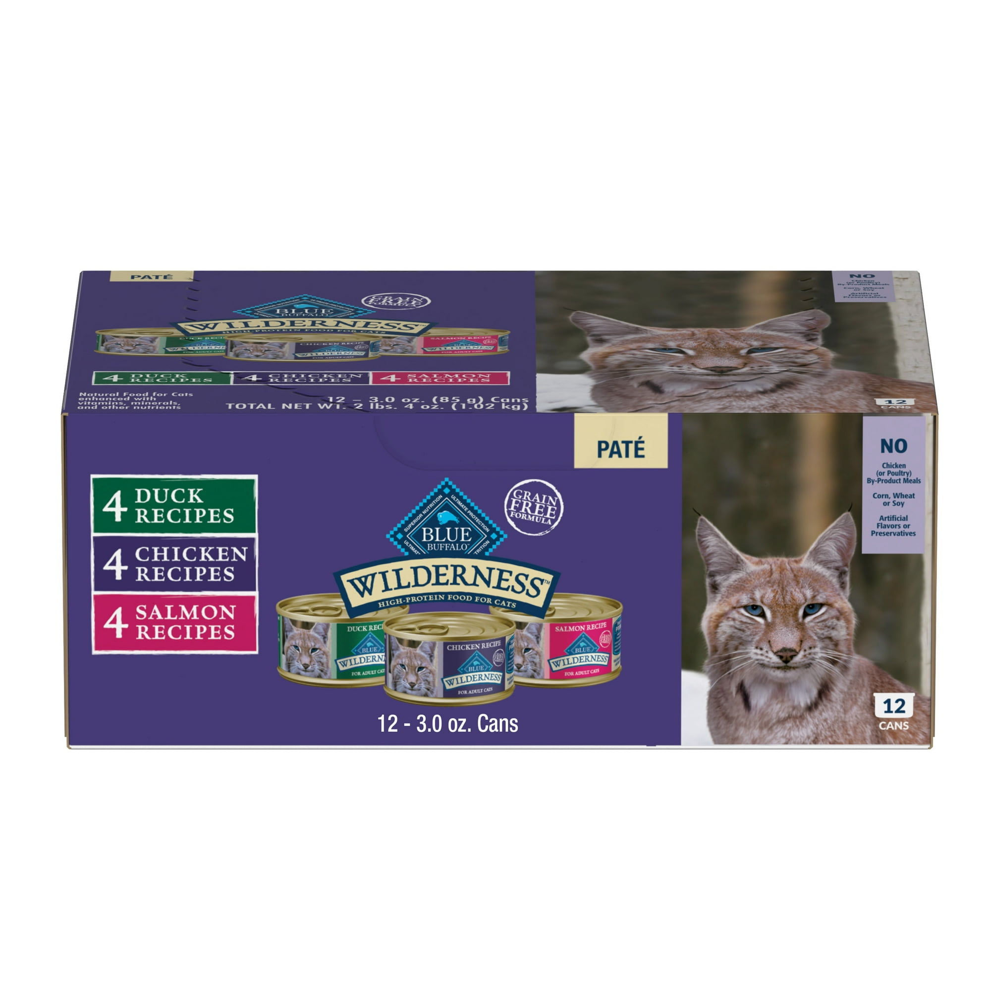 Blue Buffalo Wilderness High Protein Adult Wet Cat Food Pate, Variety Pack, 3oz Cans 12 CT