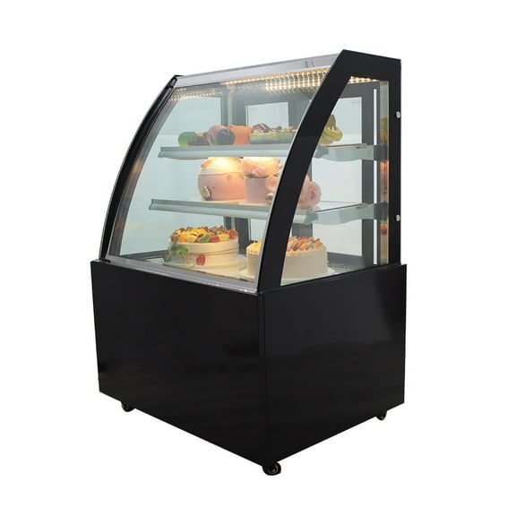 INTSUPERMAI Cake Showcase Refrigerator 35inch Curved Glass Display Freezer Cabinet Three Layer 220V