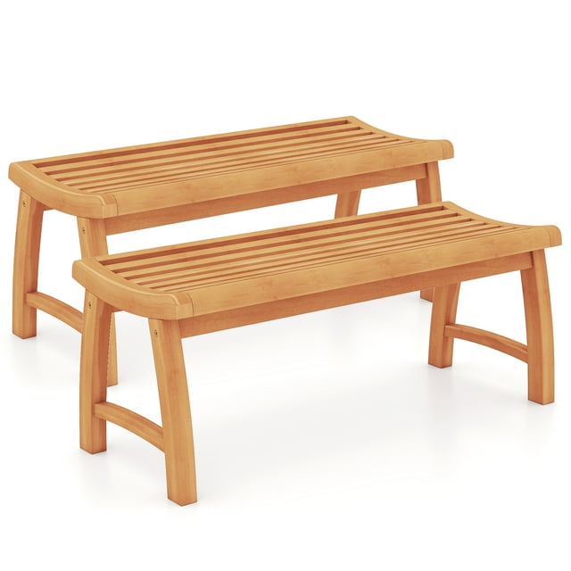 Gymax 2PCS 2-Person Patio Garden Dining Bench w/Contoured Slatted Seat 800 lbs Capacity