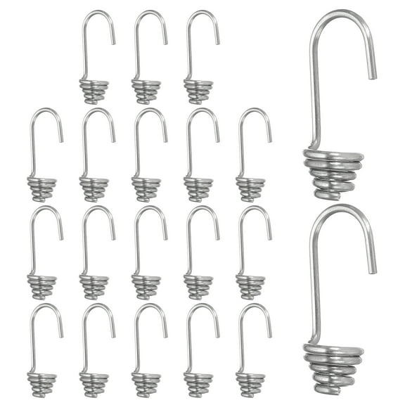 1/8"(3mm) Bungee Cord Hooks, Heavy Bungee Shock Cord Hook Spiral Wire Hooks End, Silver 20 Pcs
