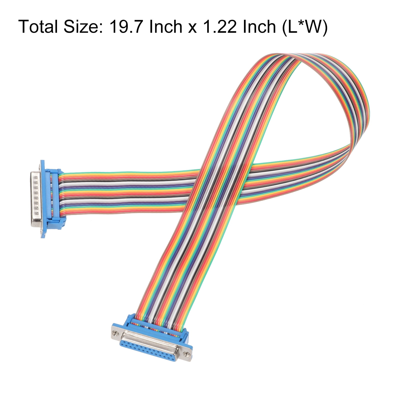 4 Pcs IDC Rainbow Wire Flat Ribbon Cable DB25 Male to DB25 Female 19.7 Inch Length 2.54mm Pitch Breadboard Jumper Wires for Electronic Projects