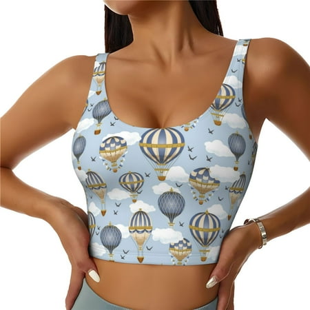 Jgfou Balloon Vintage Print Womens Sports Bra - Padded Workout Sports Bras Crop Tank Top