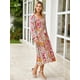 thumbnail image 5 of Vestido largo Simplee para mujer, manga larga, cuello cuadrado, estampado floral rosa, 5 of 6