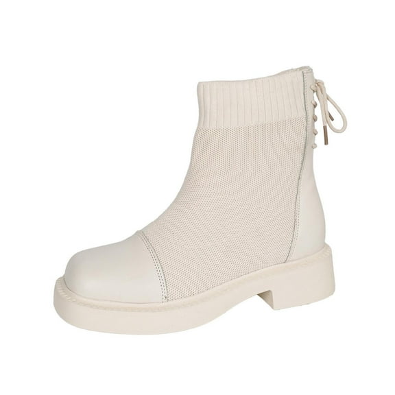 Wensltd Women's Short Boots Round Toe Trendy Comfortable Chunky Heel Ankle Booties for Fall Winter White