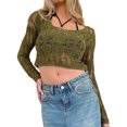 thumbnail image 4 of Coduop Women Crochet Knit Long Sleeve Crop Top Ripped Smock Swimsuit Cover Up Cardigan Knitwear, 4 of 9