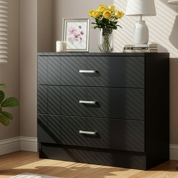 Syngar 3-Drawer Dresser, Modern Wooden Chest for Bedroom, Storage Cabinet of Drawers, Simple Home Furniture for Storing Clothes & Cosmetics, Black