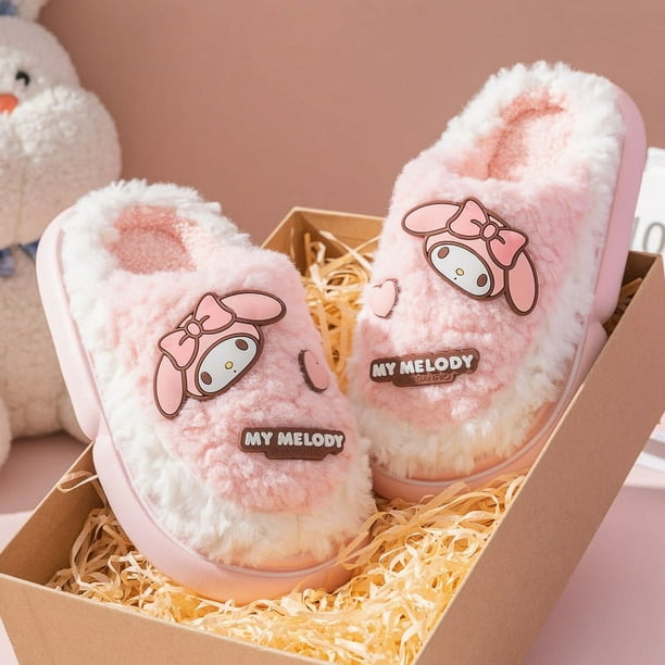 Hello Kitty Slipper for Kids Girls Cute Sanrio Melody Winter Warm Slipper Platform Anti slip House Slipper Cartoon Anime Shoes