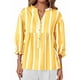 thumbnail image 3 of Blusa de Verano A Rayas con Cuello en V y Mangas Abullonadas para Mujer, Estilo Babydoll, Holgada e Informal Amarillo L, 3 of 9