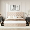 thumbnail image 2 of Amolife King Size Platform Bed Frame with Diamond-stitched Headboard and 4 Drawers, Beige, 2 of 7
