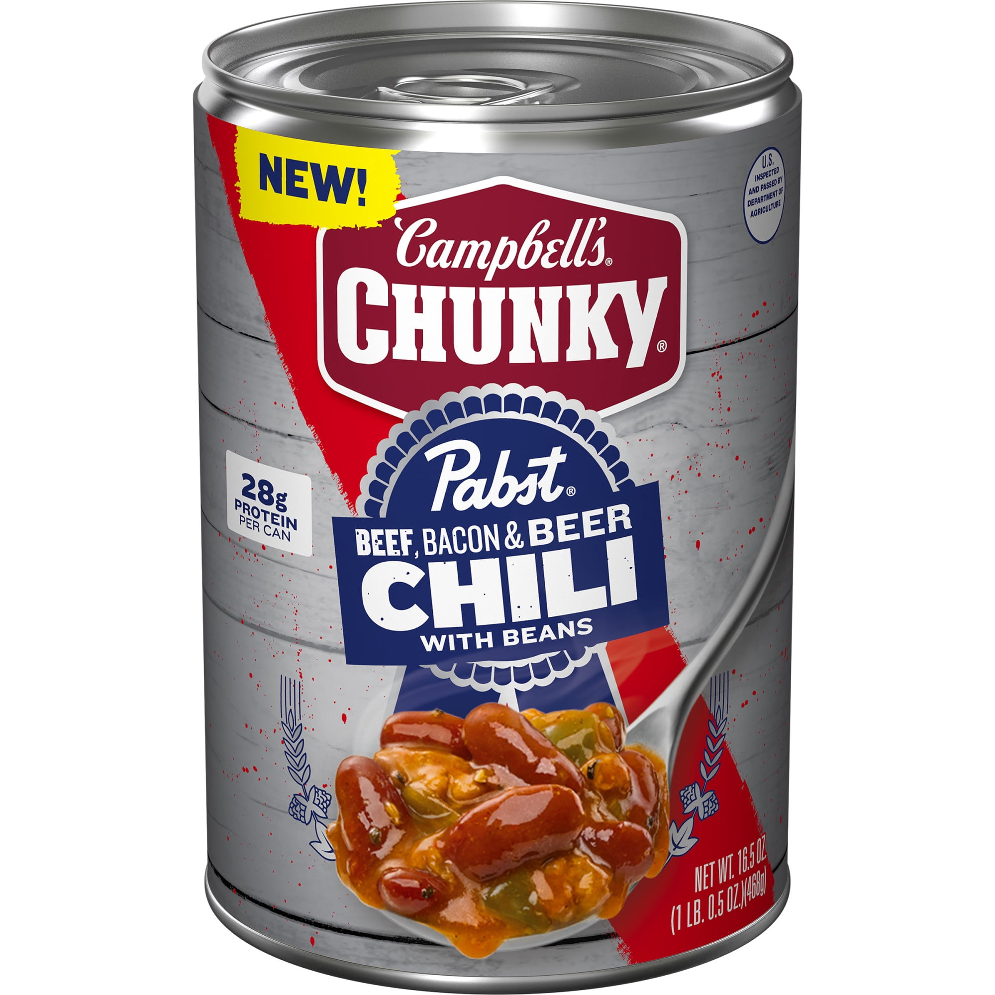(4 pack) Campbell’s Chunky x Pabst Blue Ribbon Beef, Bacon and Beer Chili with Beans, 16.5 oz Can