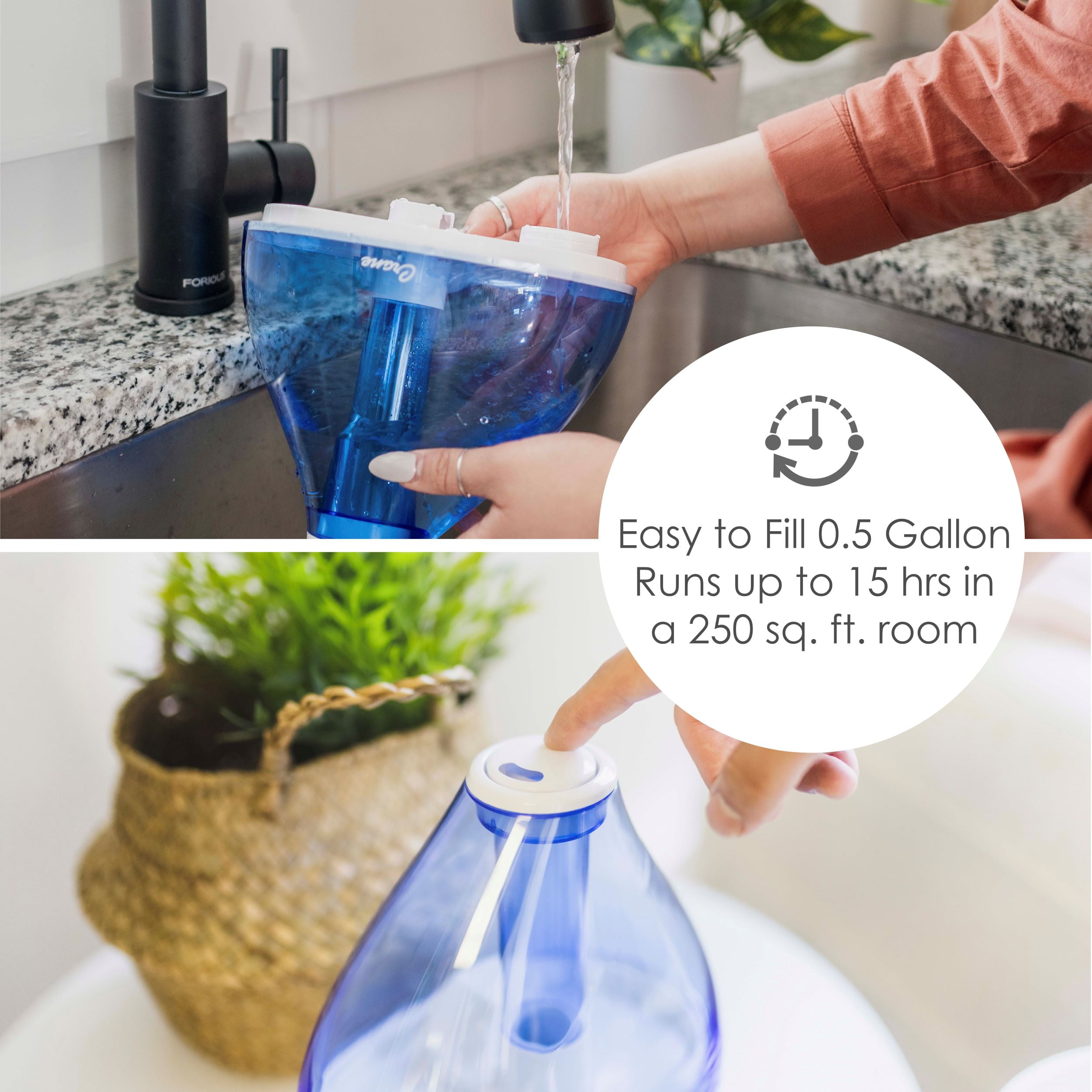 Crane USA Personal Ultrasonic Cool Mist Humidifier, 0.4 Gallon Tank, Color-Changing Light, Small Room Humidifier for Bedroom and Baby, Whisper Quiet
