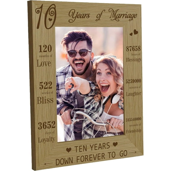 1pc 10 Years of Marriage Picture Frame Wood 10th Anniversary Photo Frames for Hanging Wall Gallery Wedding Valentine's Day Anniversary Mixed Color