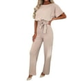 thumbnail image 2 of Short Sleeve Playsuit for Women Plus Size Wrap Drawstring Tie Jumpsuit Long Pants Romper Casual Trousers Evening Party Clubwear, 2 of 8