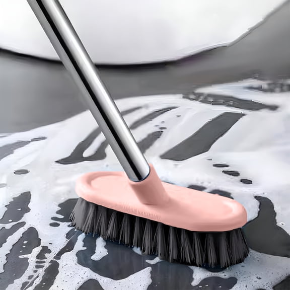 ACDANC Floor Scrub Brush with Long Stainless Steel Handle,Heavy Duty Stiff Bristle Scrubber for Tile,Grout,Shower,Kitchen,Decks,Wall - Ergonomic Extendable Brush for Home Cleaning (Blue/Pink)