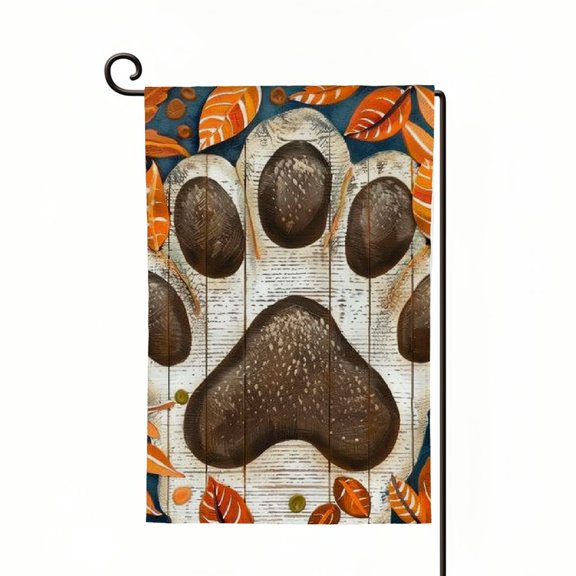 PHYHOO Fall Leaf Welcome Garden Flag Double Sided Dog Paw Grey Stripes Autumn Harvest Welcome Small Burlap Flag Thanksgiving Holiday Seasonal Outside Patio Outdoor Decoration White