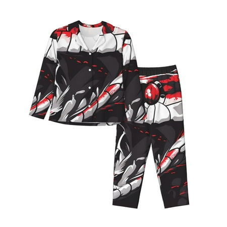 Fotbe Fierce Red Viper Graphic Art Pattern Long Sleeve Pajama Set for Women Sleepwear Set 2-piece Loungewear Set Soft PJs Comfy Nightwear with Pockets -X-Large