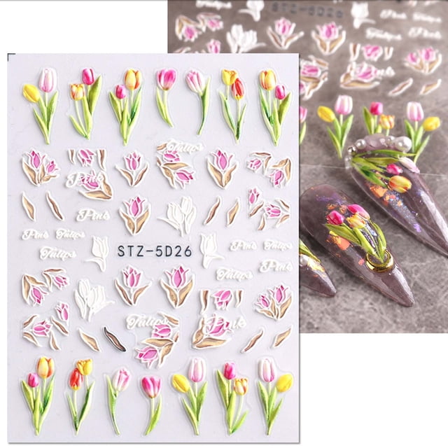 Xihbxyly Pegatina de Camelia Fresca para Uñas, Diseño En Relieve 5D, Preciosas Calcomanías para Dedos, Fácil Aplicación, Elegante Decoración de Uñas, Ideal para Fiestas En Casa o Bodas, 7,8 X 6 Cm.
