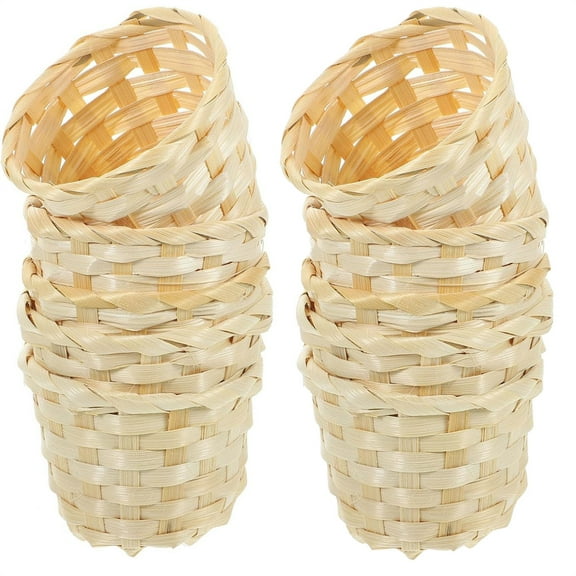 Duslogis 10 Pcs Small Woven Baskets, 3×3×2.4 inches Mini Wood Wicker Storage Bins for Desktop Organization, Round Flower Baskets, Clutter Organizer Basket for Crafts