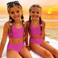 thumbnail image 5 of CCRFTGI Swimsuits for Child Girls Size 7 2 Piece Set Swimming Bathing Suits Beach Vacation Solid Girls Bikini Cute Summer Girls Clothes Swimsuits Swimwear Hot Pink 3-4 Years, 5 of 9