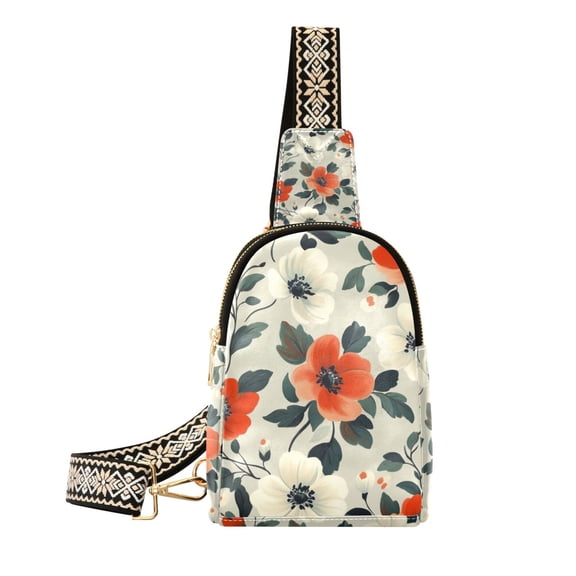 FORMRS Womens Crossbody Sling Bag Travel Daypack Shoulder Chest Backpack, Large Red Floral Pattern