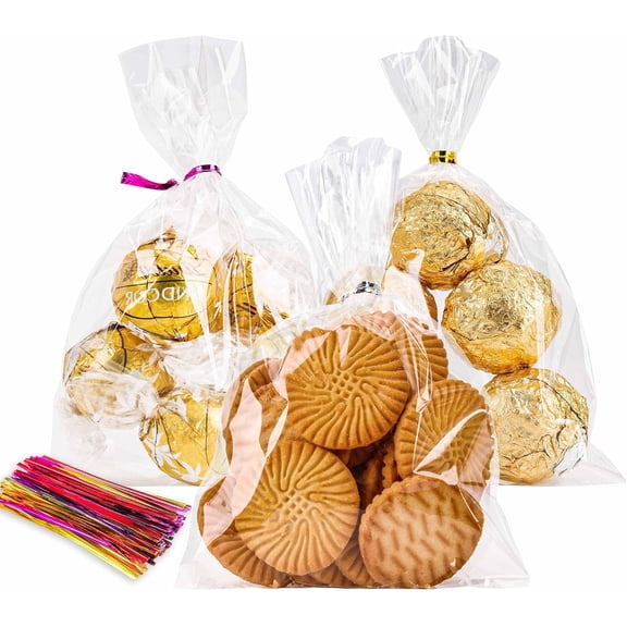 Cellophane Bags Plastic Treat Bag Clear Cookie Candy Bags with Twist Ties for Party Favor Bag(100PACK,4x6inch)