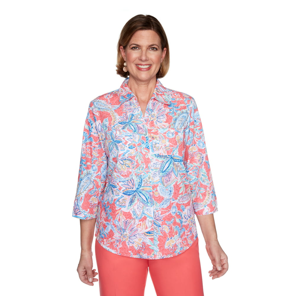 Alfred Dunner - Alfred Dunner Womens Casual Floral Burnout Three ...
