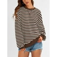 thumbnail image 4 of PRETTYGARDEN Womens Striped Oversized Sweatshirt Color Block Crew Neck Long Sleeve Casual Loose Pullover Top Y2K Clothes, 4 of 9