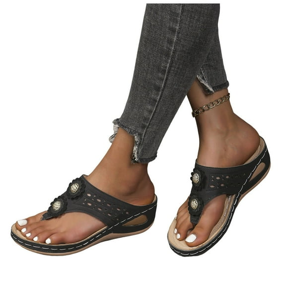 Dakaela Orthopedic Sandals for Women Summer Dressy Comfortable Flip Flops Arch Support Wedge Shoes