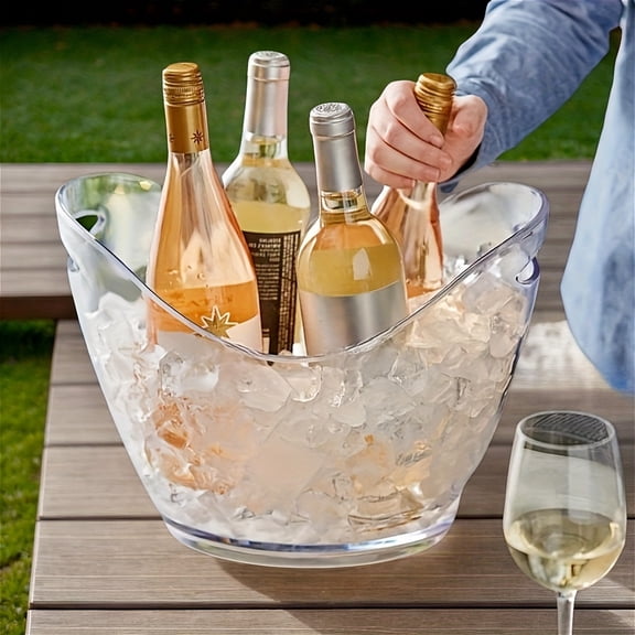 Sturdy Plastic Non-Food Contact Beverage Cooler Bucket, Extra Large Gallon Size Clear Drink Dispenser with Durable Handle, Ideal for Champagne, Soda & Drinks, Perfect for RV Refrigerator, Outdoor Par
