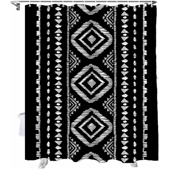 Shower Curtain Black Boho Shower Curtains for Bathroom Decor Bohemian Style Shower Curtain Sets with Hooks Waterproof Fabric Bath Curtain Standard 72" X 72"