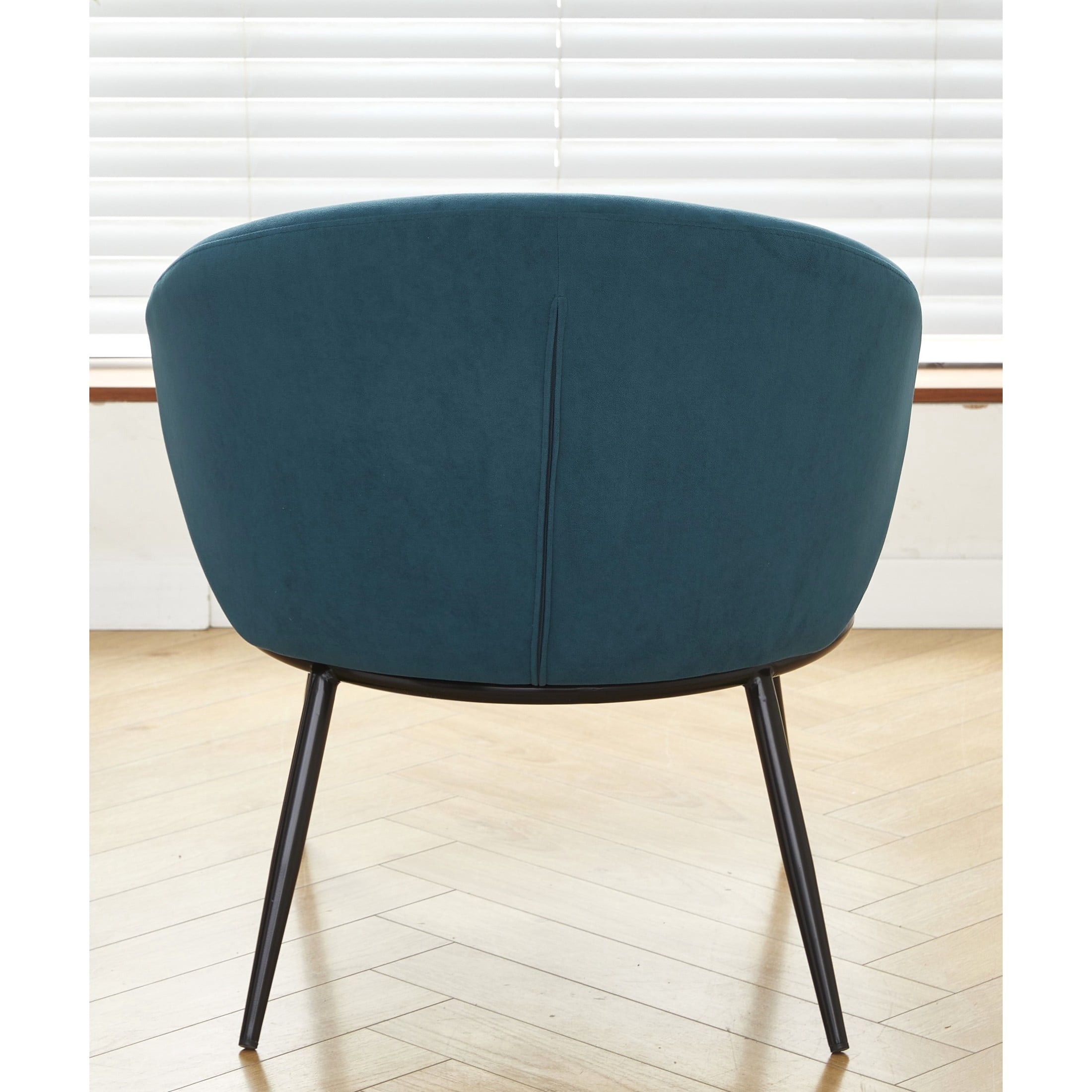 GDF Studio 27.36" Mid-Century Modern Round Accent Chair with Velvet Upholstery, Black Metal Legs, Blue