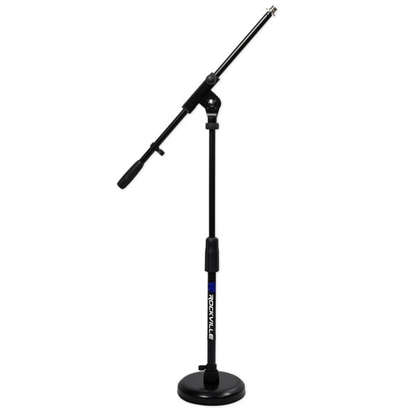 Rockville Kick Drum/Guitar Amp Mic Stand, Steel Round Base Fixed Boom Rubber Pad