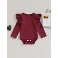thumbnail image 2 of Caoirhny Baby Girl Fall Romper Ruffle Long Sleeve Crew Neck Solid Color Bodysuit Newborn Playsuit, 2 of 9