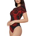 thumbnail image 2 of Haiem Red Dragon On Black Women's Crew Neck Short Sleeve Bodysuit Tops Stretchy Slim Basic-Large, 2 of 8