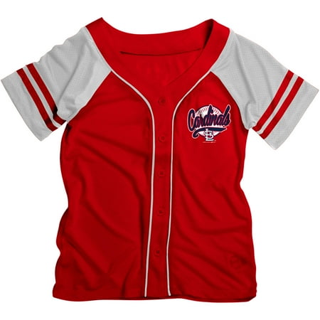 Cardinals Red Throwback Jersey - MLB St. Louis Cardinals Girls Short Sleeve Button Down Mesh Jersey