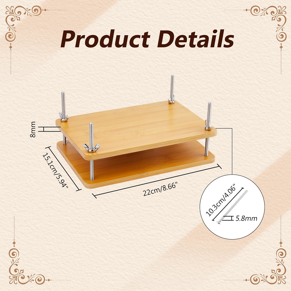 1 Set Rectangle Bamboo Portable Book Press Bookbinding Tool for Handmade Paper Press BurlyWood 220x151x8mm Hole: 6mm