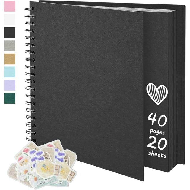 Álbum de fotos, álbum de recortes DIY en papel kraft en blanco de 40 páginas, libro de recuerdos para boda familiar, negro