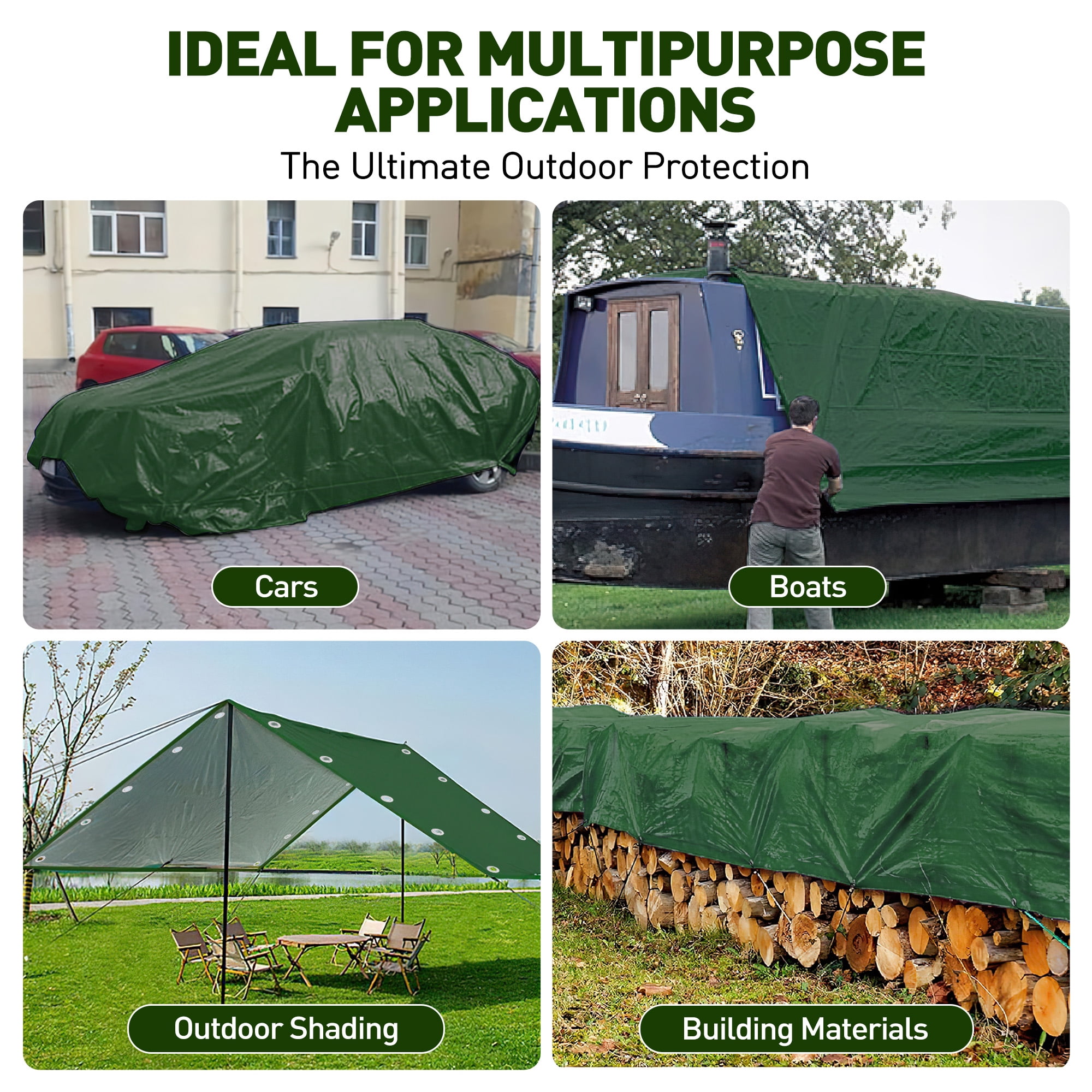Tarps Heavy Duty Waterproof 16' x 12', 10 Mil Large Canvas Tarp with Grommets Every, Multipurpose Protective Cover with Reinforced Edges for Pool Camping Tarp, Poly Tarp for Boats, RV, Pool Cover