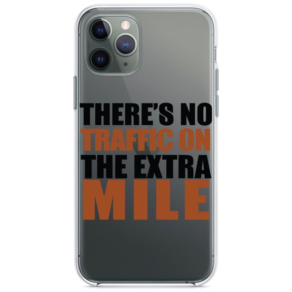 DistinctInk Clear Shockproof Hybrid Case for iPhone 13 Pro MAX (6.7" Screen) - TPU Bumper Acrylic Back Tempered Glass Screen Protector - There's No Traffic On The Extra Mile