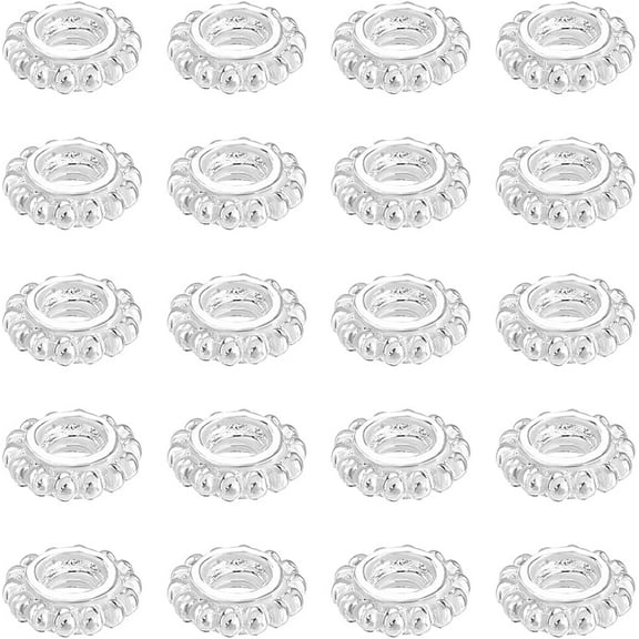 20pcs 925 Sterling Silver Spacer Beads 5mm Flower Spacer Beads Small Loose Beads Metal Spacer Beads Silver Beads Flat Round Jewelry Spacers for DIY Necklace Earring Jewelry Making