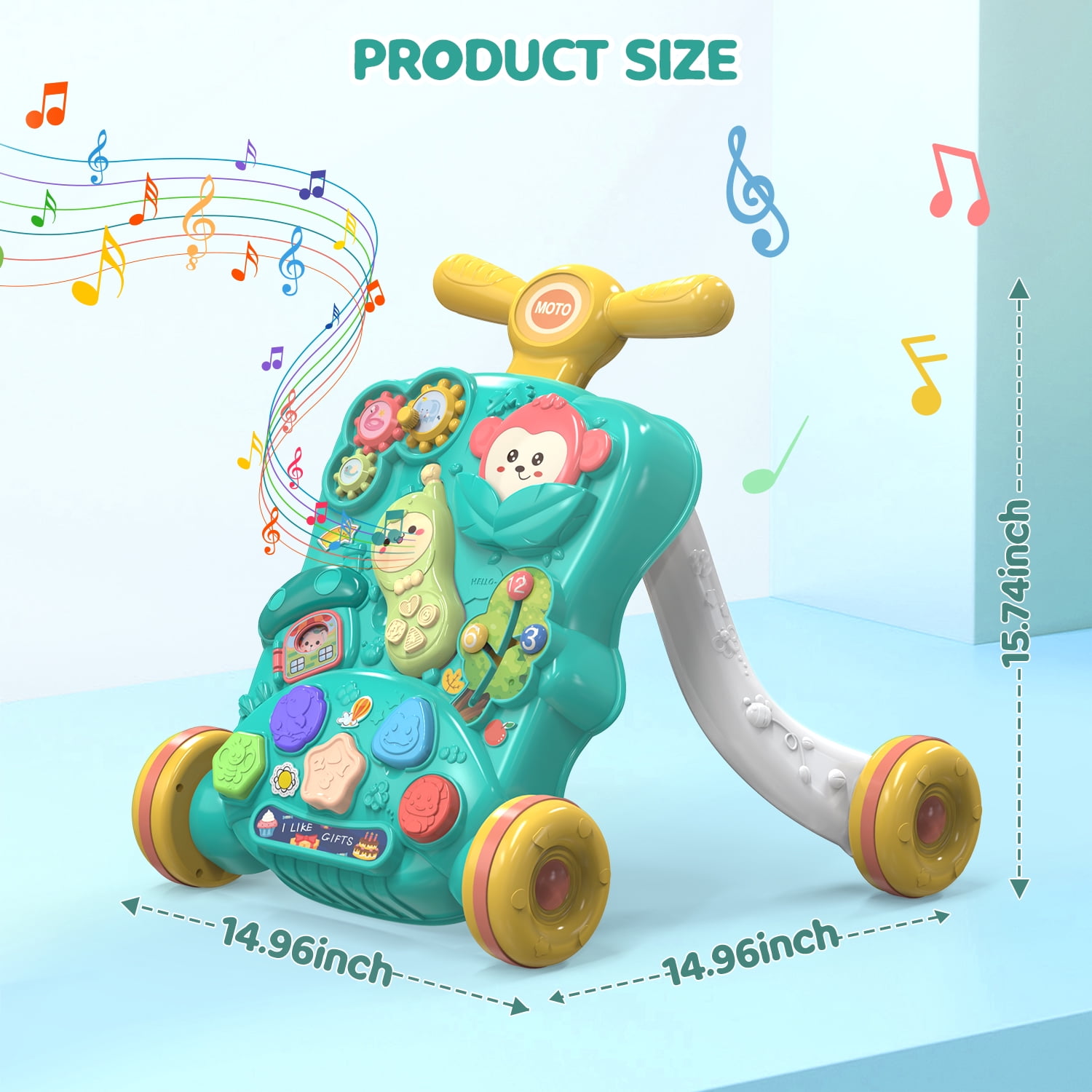 JoyStone Baby Push Walkers, Kids Multiple Activity Center, Lights, Music, Early Learning Push Toys, Toy Gift for Infant Boys Girls, Green