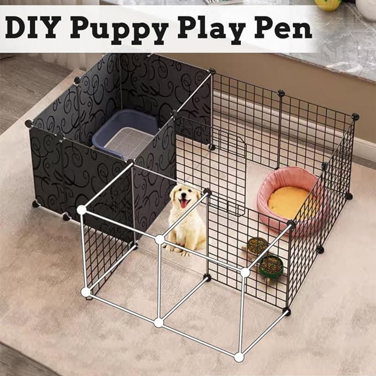 Aqwiopr 16-Panel Metal Pet Playpen Puppy Playpen with Door - Foldable, Indoor/Outdoor Use - 1 Pack