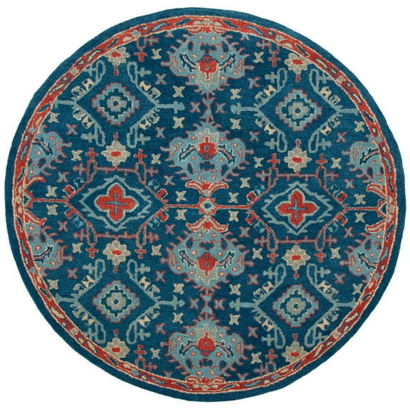 SAFAVIEH Heritage Petrina Floral Wool Area Rug, Blue/Multi, 4' x 4' Round