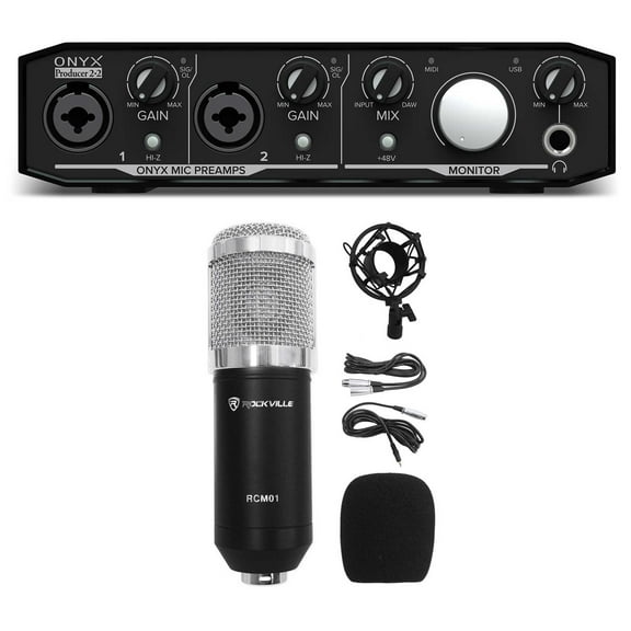 Mackie Onyx Producer 2.2 2x2 USB MIDI Recording Studio Interface Mic Cable Mount