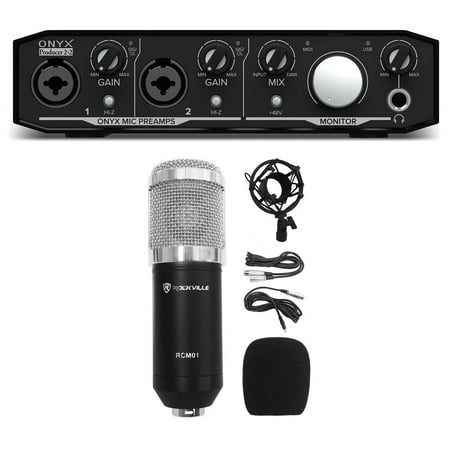 Mackie Onyx Producer 2.2 2x2 USB MIDI Recording Studio Interface+Mic+Cable+Mount