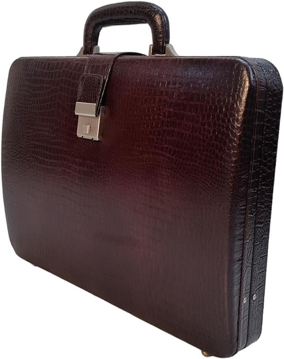 LINDSEY STREET Premium Look Genuine Leather Attache Briefcase for Mens Office Handbag 14 Inch Laptop Case (Brown)