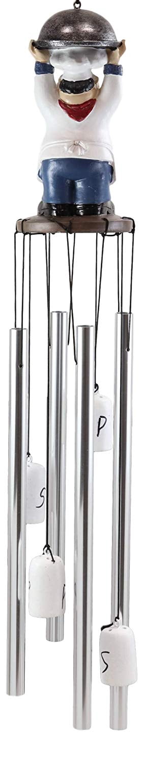 Welcome Chef Cordon Bleu Lifting Cloche Dome Figurine Crown Garden Wind Chime