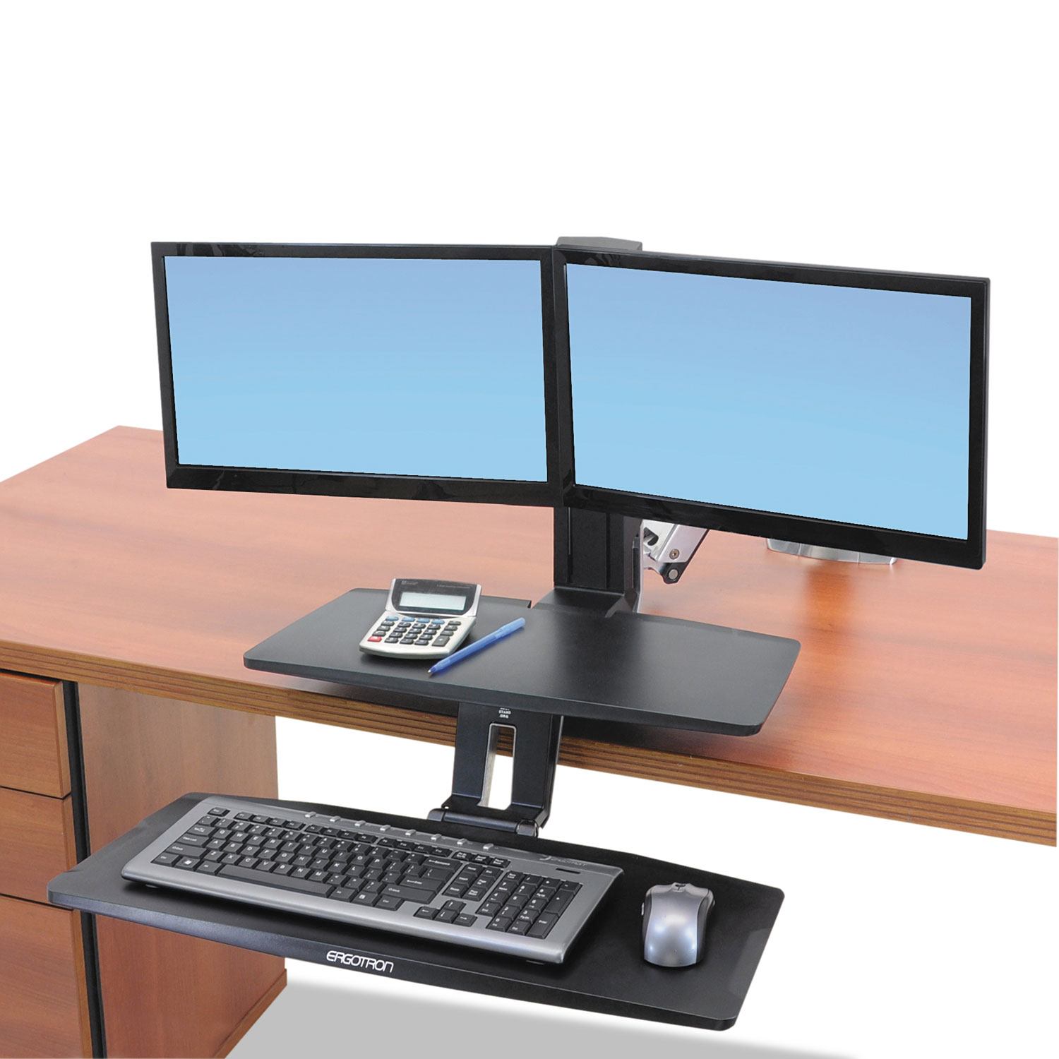 Ergotron WorkFit-A Dual Workstation With Suspended Keyboard - Standing desk converter - black, polished aluminum - image 2 of 5