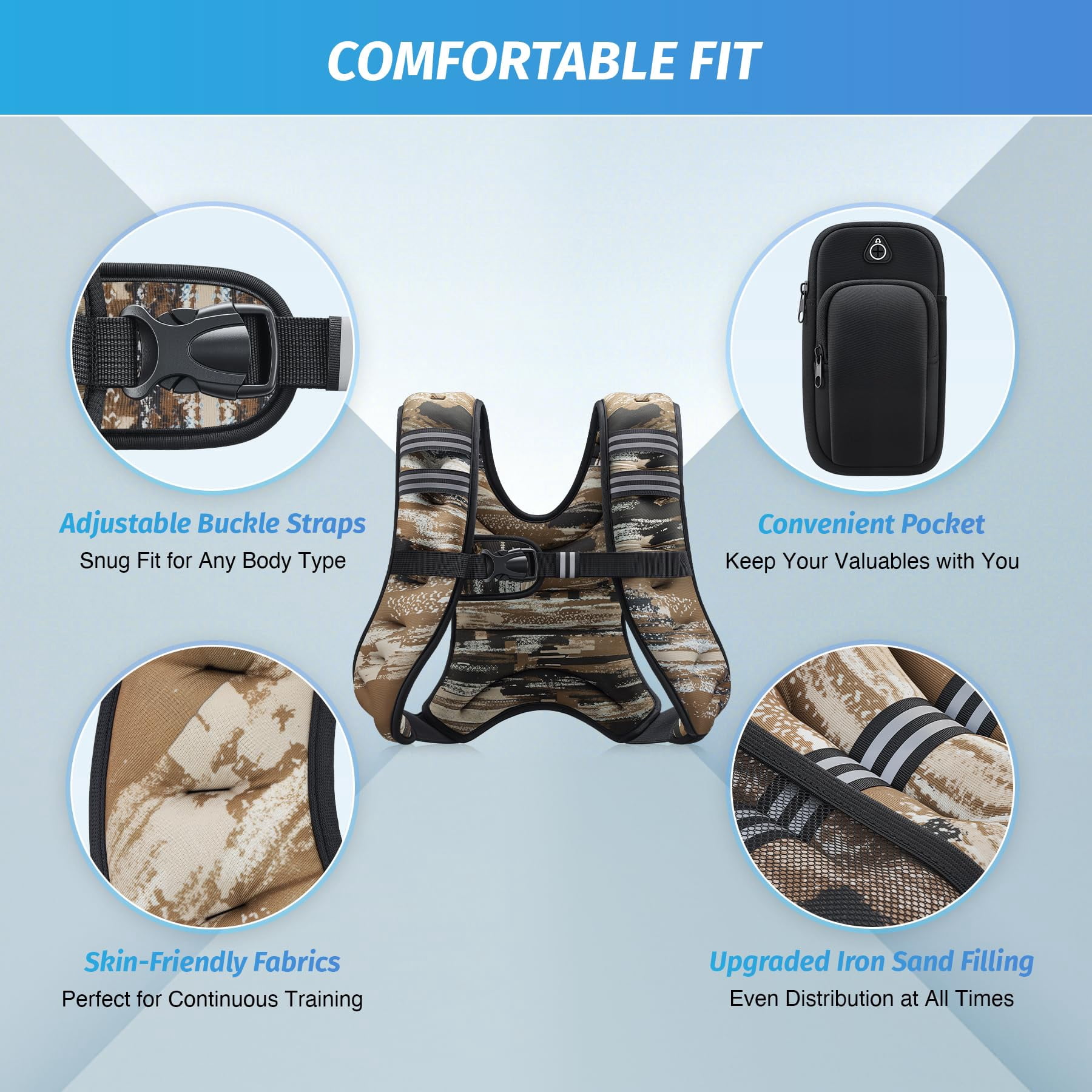 Weighted Vest 6-30lb with Reflective Stripe for Workout Running Fitness Strength Training